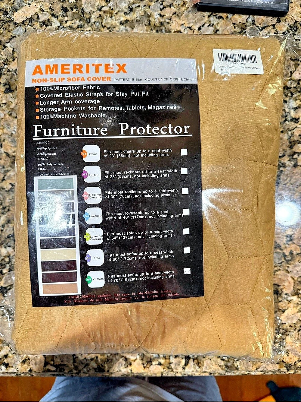Ameritex Non-Slip Sofa Cover Furniture Protector Brown NWT